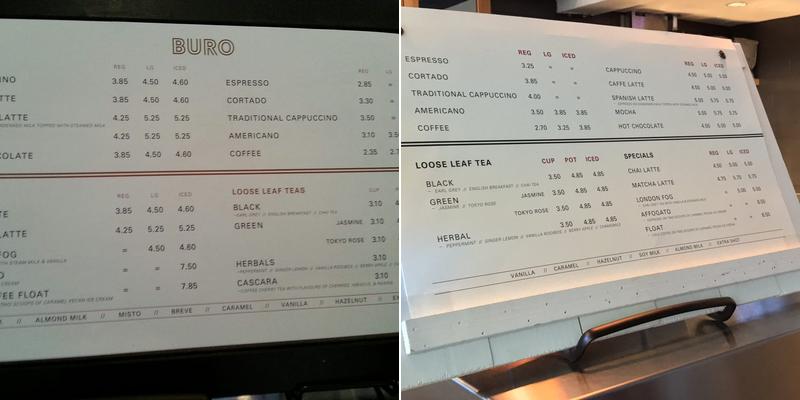 Coffee Bar, Buro Menu