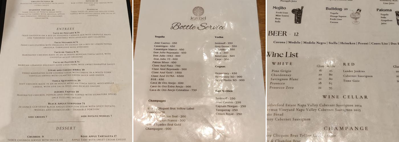 Jezebel Tapas And Tequila Menu