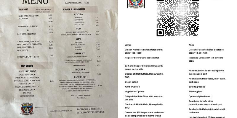 Pacific Fleet Club Menu