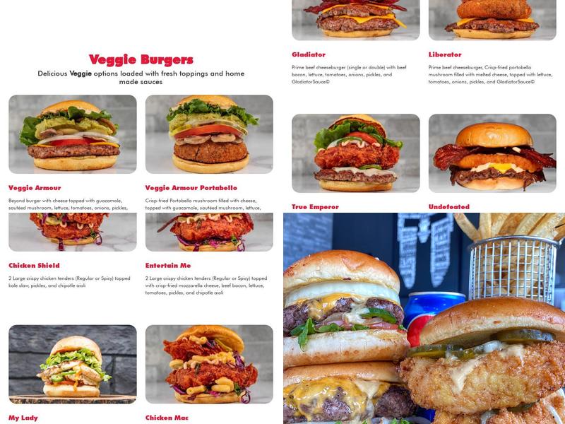 Gladiator Burger Waterloo Menu