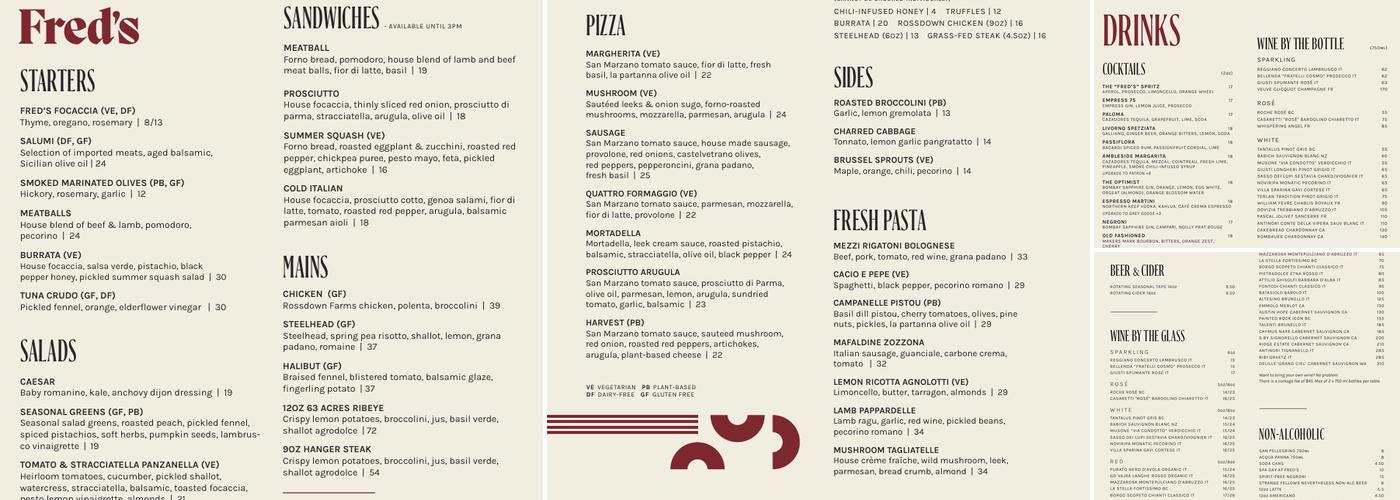 Fred's Menu