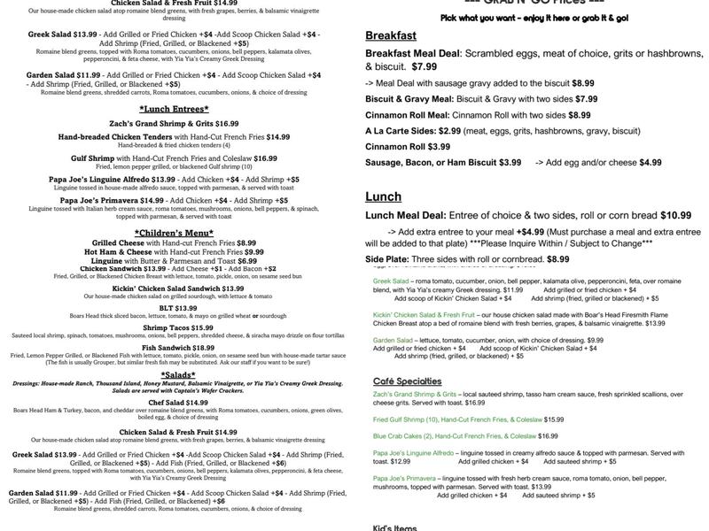 Izzy's Cafe Menu