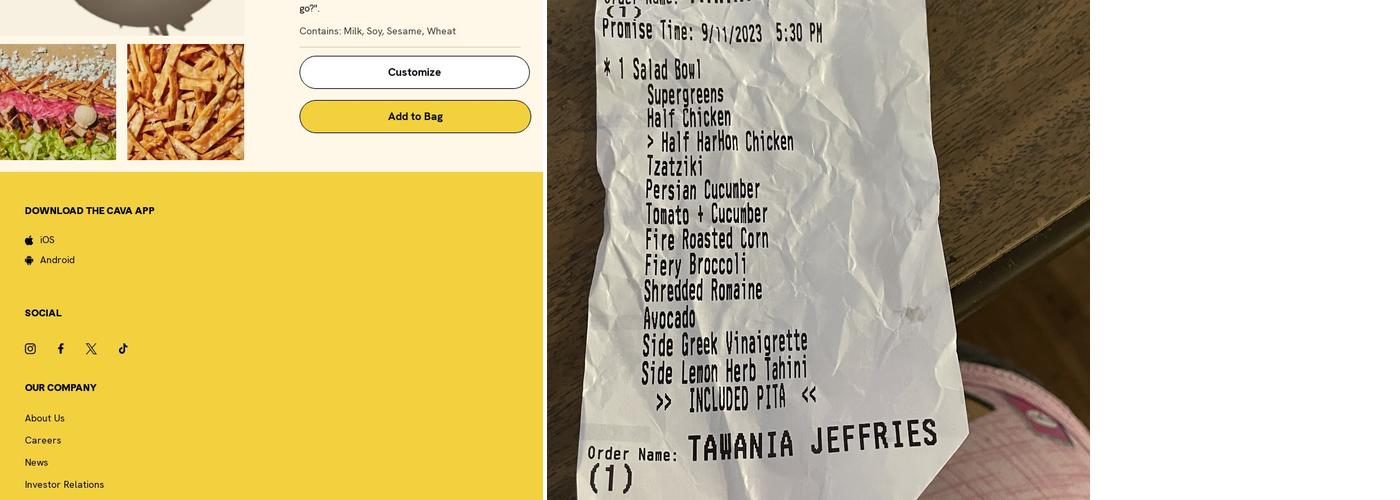 CAVA Menu