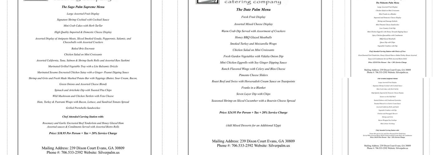 Silver Palm Catering Co Menu