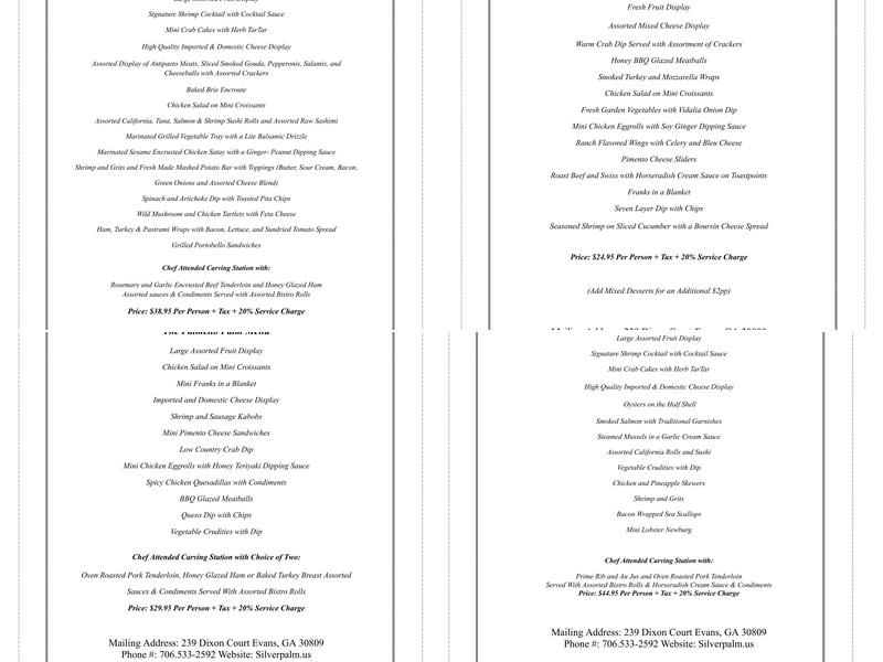Silver Palm Catering Co Menu