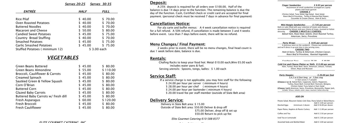 Elite Gourmet Catering Menu