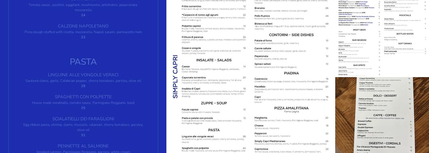 Simply Capri Menu