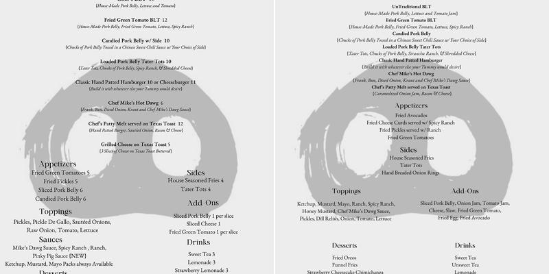 Chef Mikes Bacon Co. Menu