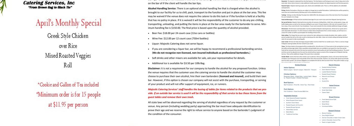 Majestic Catering Services Menu