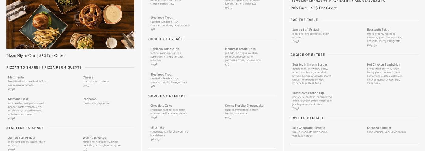 Beartooth Pub & Rec Menu