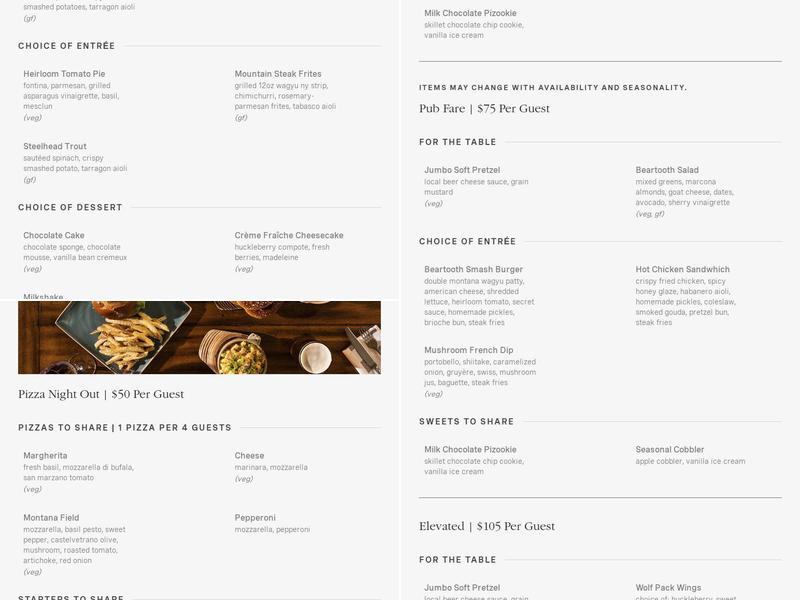 Beartooth Pub & Rec Menu