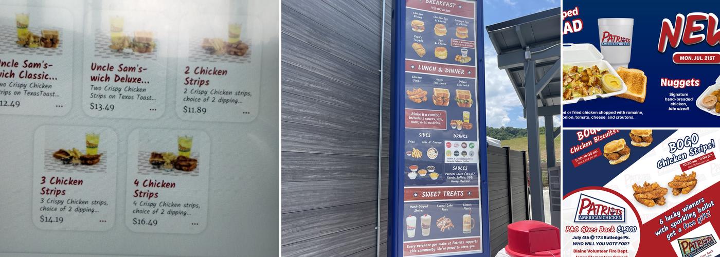 Patriot's American Chicken Menu