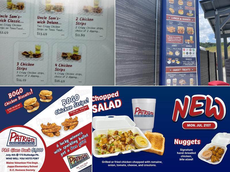 Patriot's American Chicken Menu