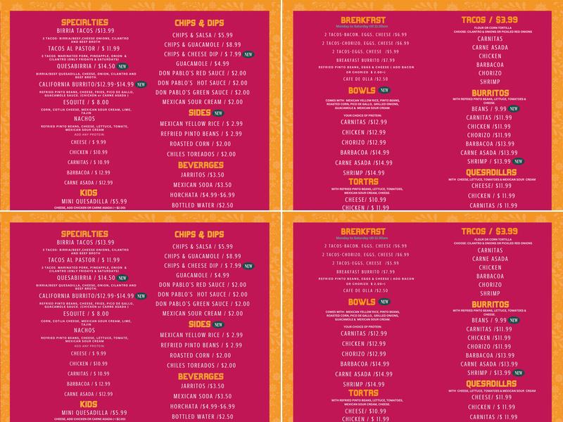 Don Pablo Mexican Grill Menu