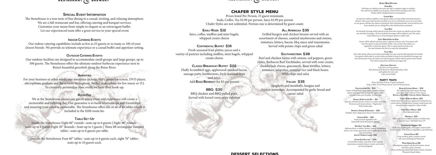 Stone House Menu