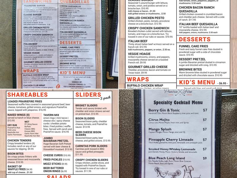 PrairieFire Golf and Grill Menu