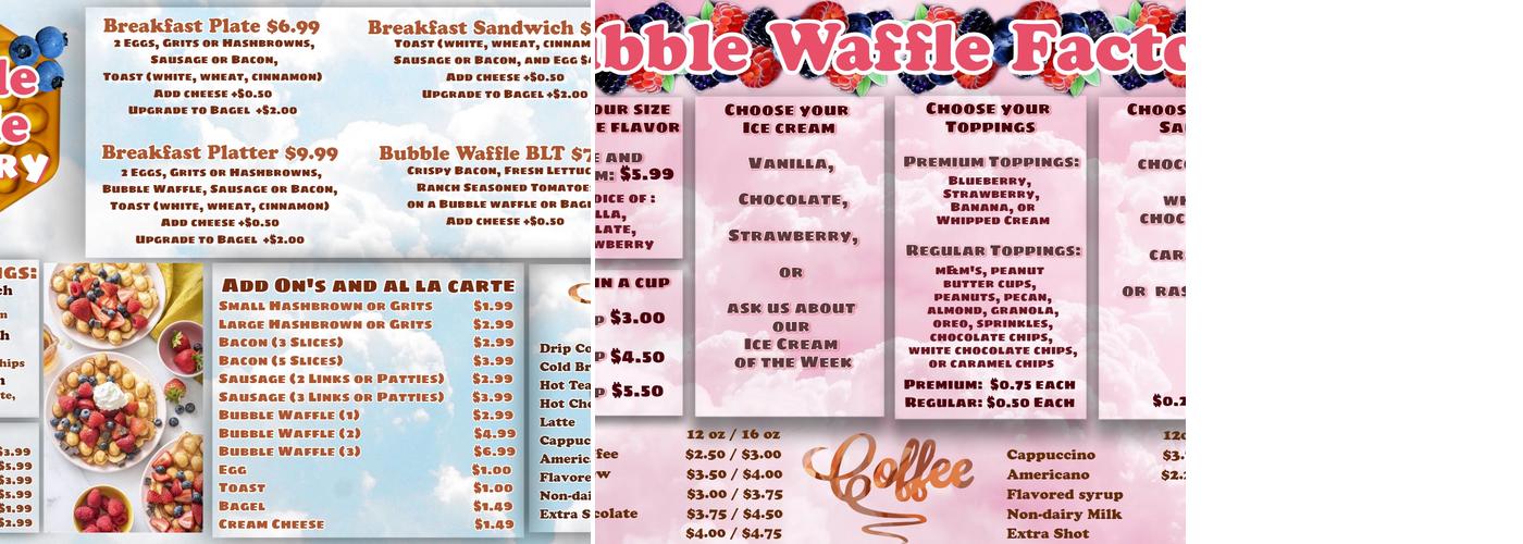 Bubble Waffle Factory Menu