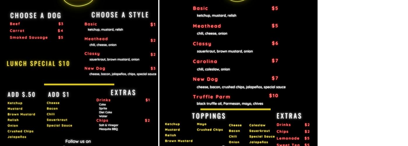 New Dog Charleston Menu