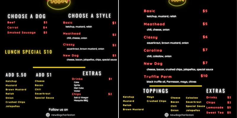 New Dog Charleston Menu