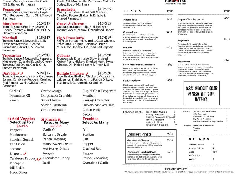 Pinsa Fire Menu