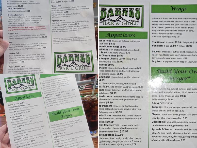 Barnes Bar & Grill Menu