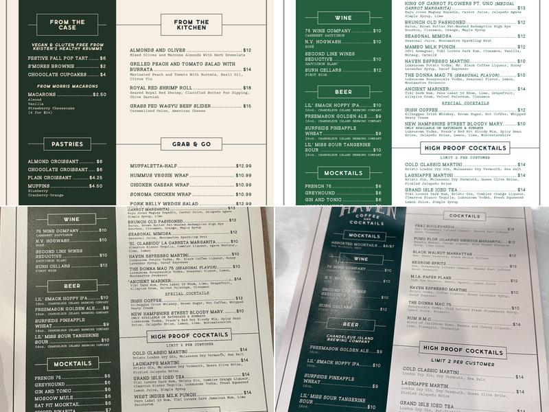 Haven Coffee and Cocktails Menu