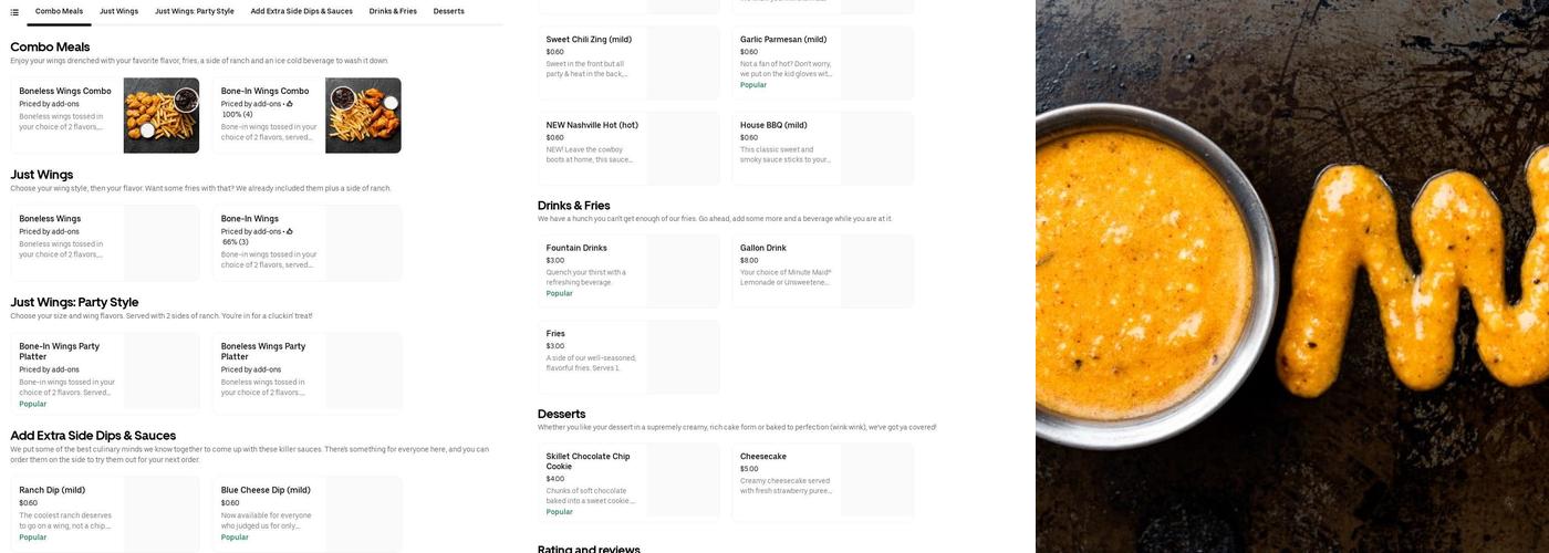 It's Just Wings Menu