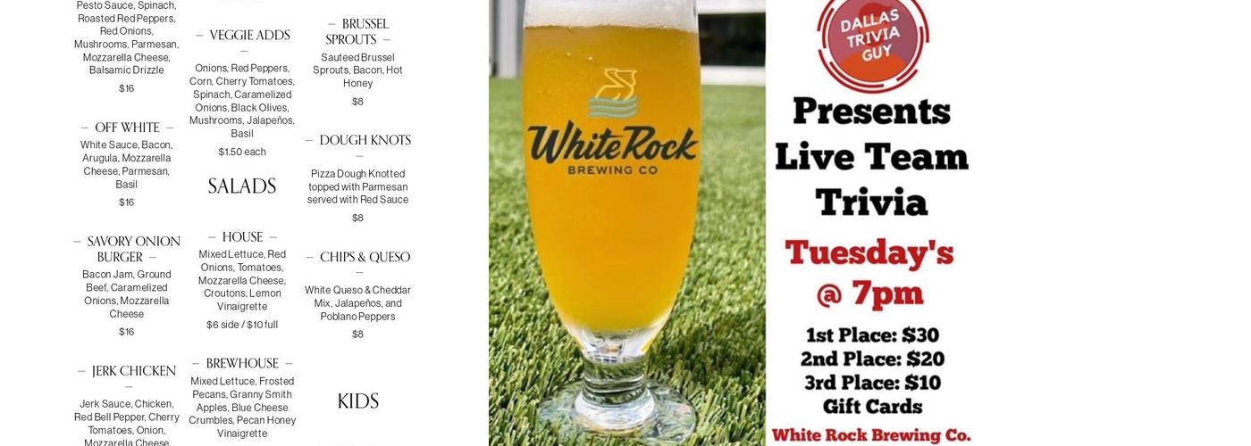 White Rock Brewing Co Menu
