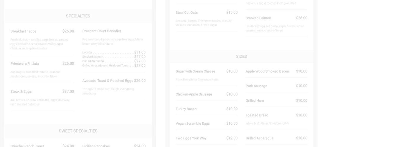 The Conservatory Menu