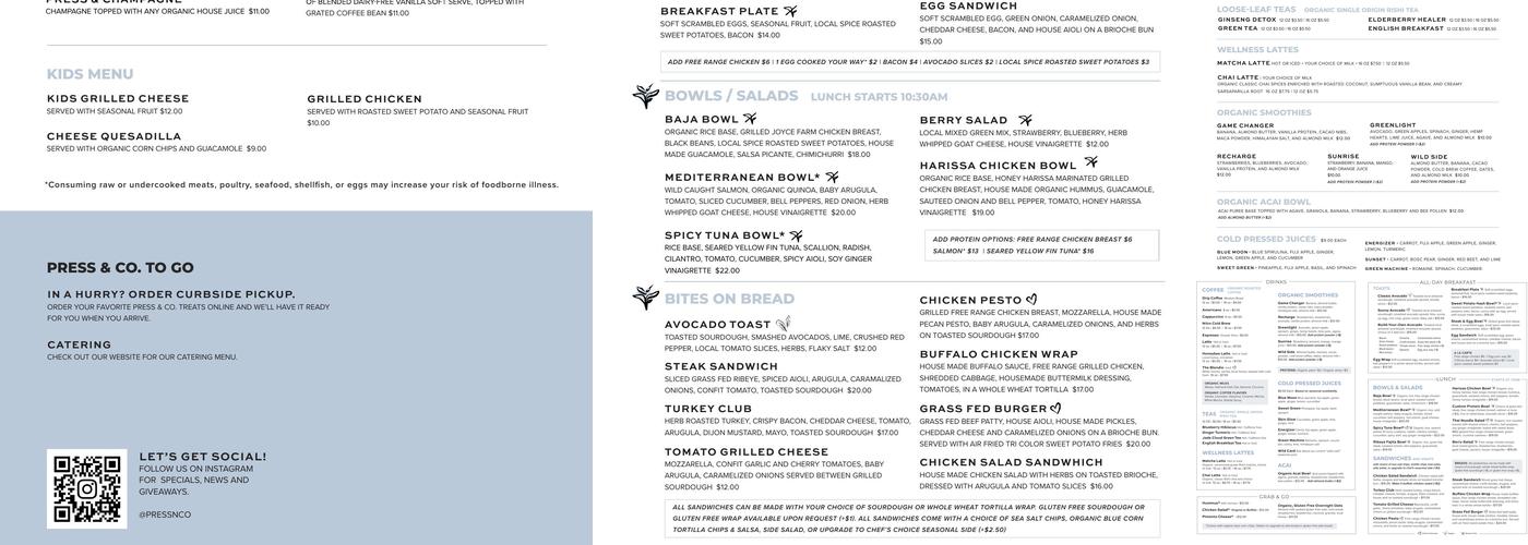 Press & Co. Menu