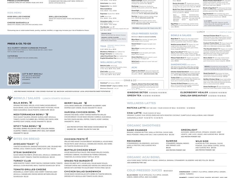 Press & Co. Menu