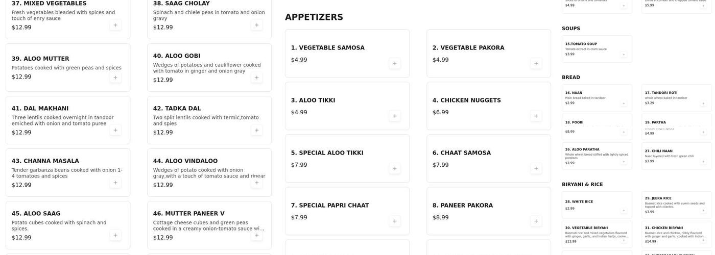Rasoi Indian Restaurant Menu