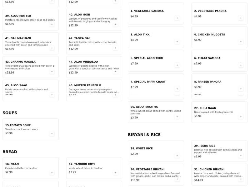 Rasoi Indian Restaurant Menu