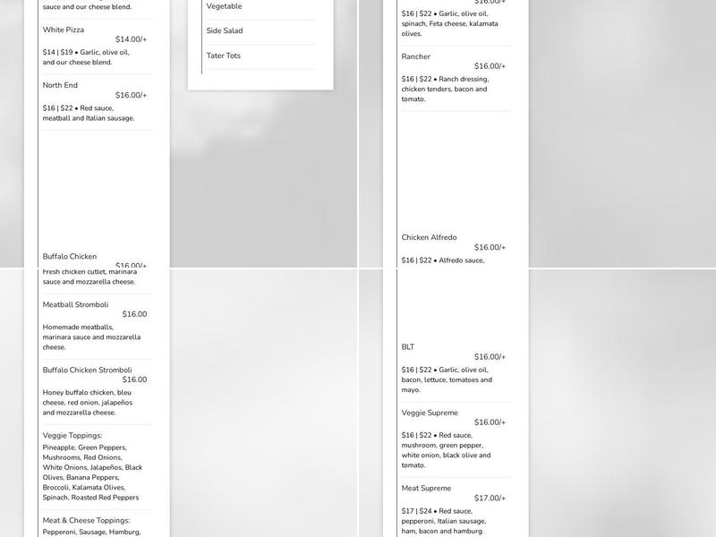 The Shanty Dover/Rollinsford Menu