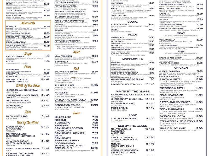 Mozzarella Bar Menu