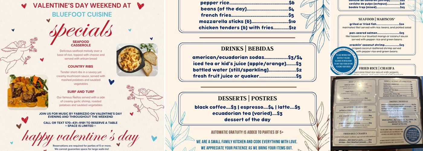 Bluefoot Cuisine Menu