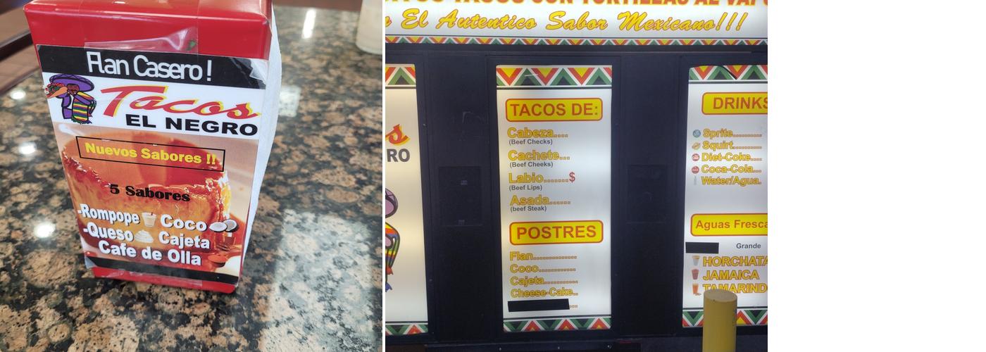 Tacos El Negro Menu