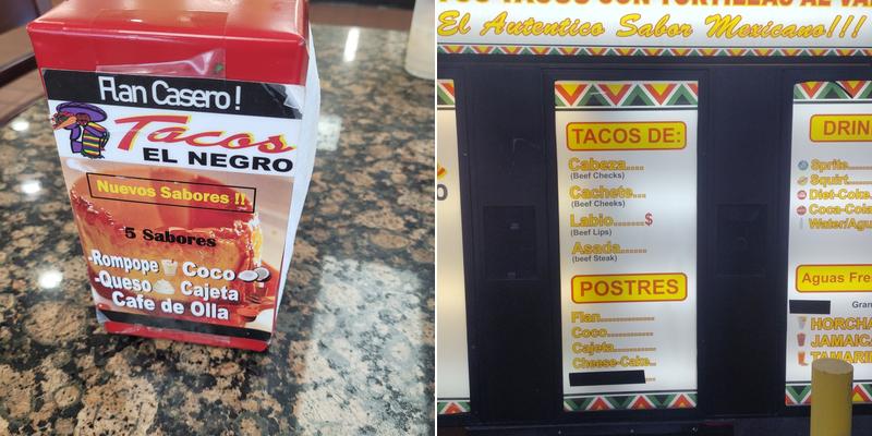 Tacos El Negro Menu