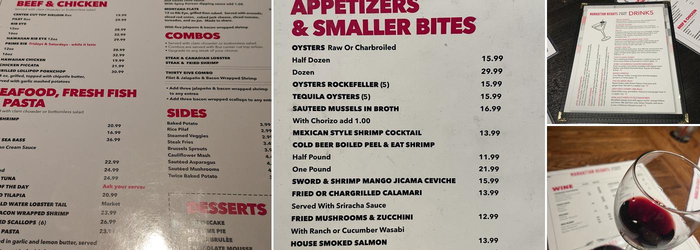 Manhattan Heights Tavern & Grill - El Paso Menu