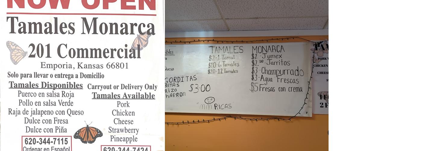 Tamales Monarca Menu