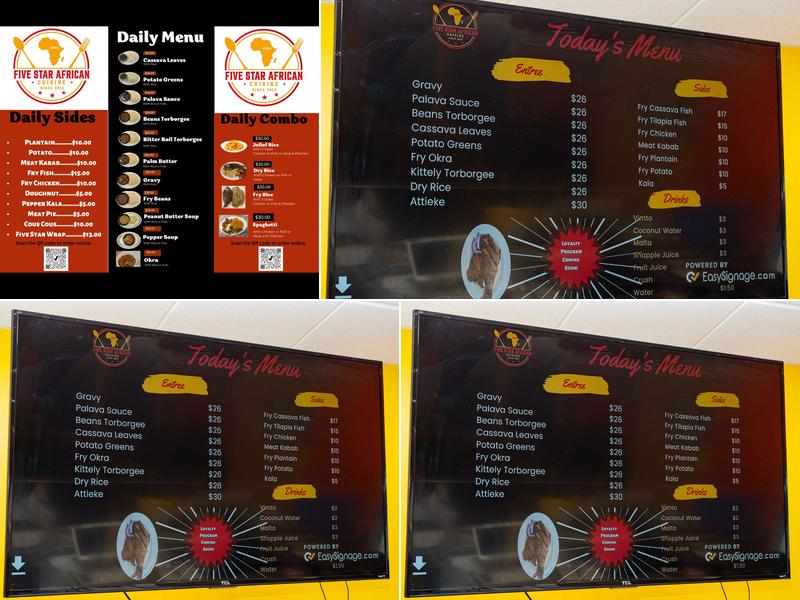 Five Star African Cuisine Menu