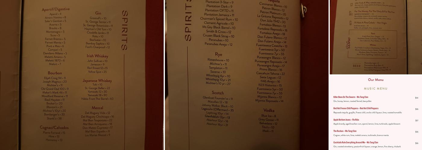 The Red Room Menu