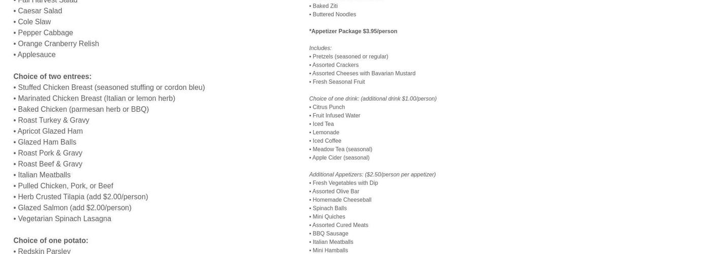 Yoder's Catering Menu