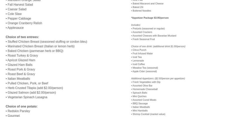 Yoder's Catering Menu