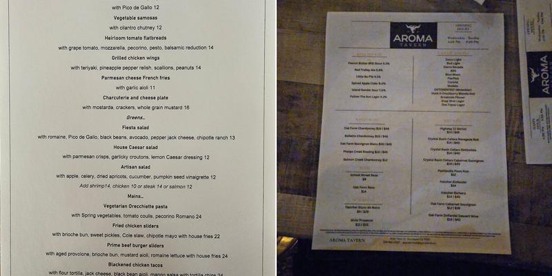 Artisan Taproom Menu