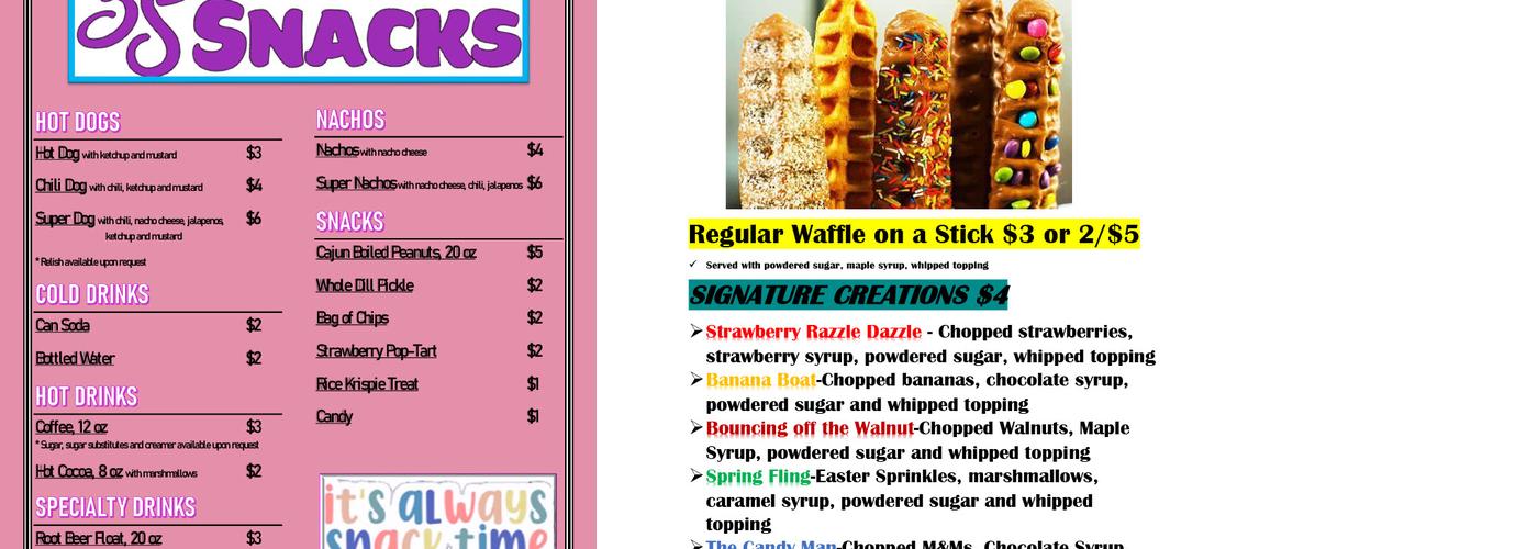 3 Shakes & Snacks Menu