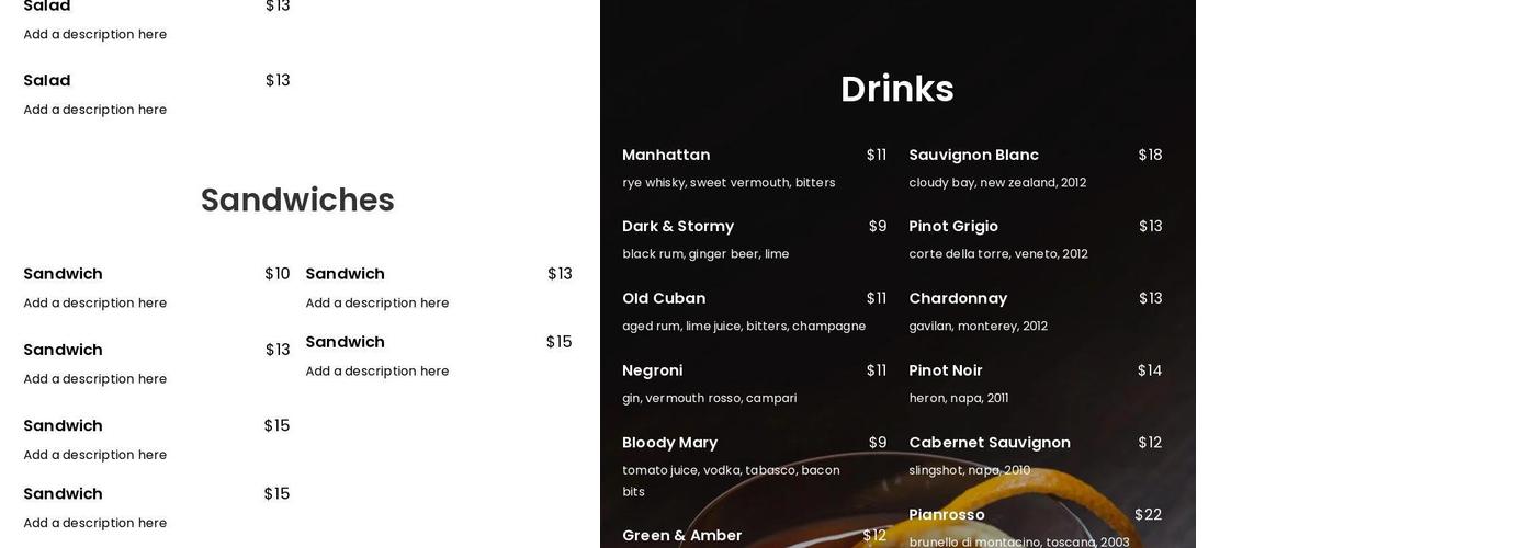 Casa Comali Menu