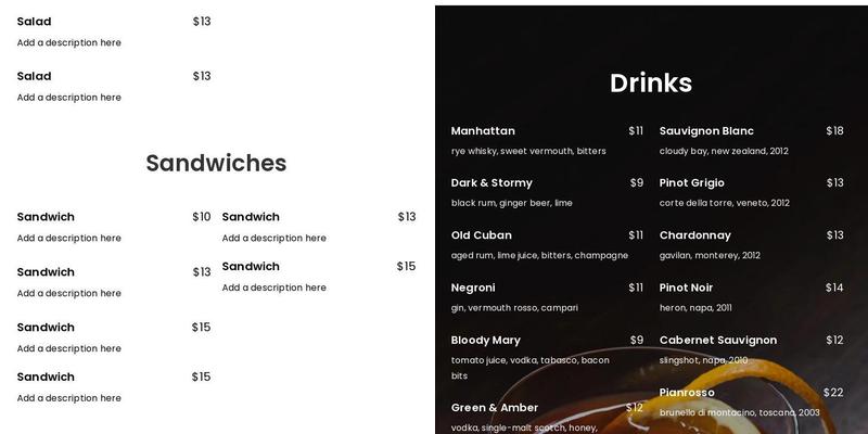 Casa Comali Menu