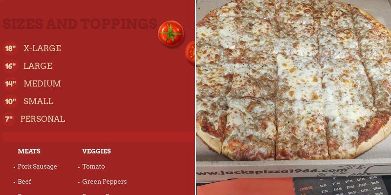 Jack's Pizza Menu