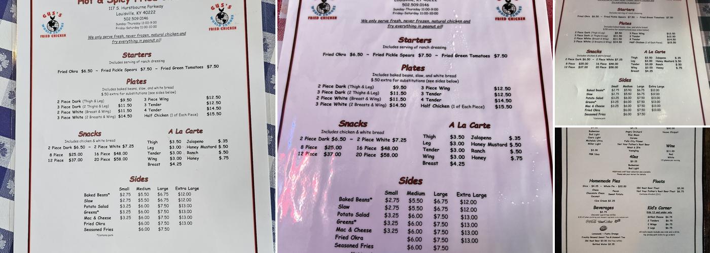 Gus's World Famous Fried Chicken Menu